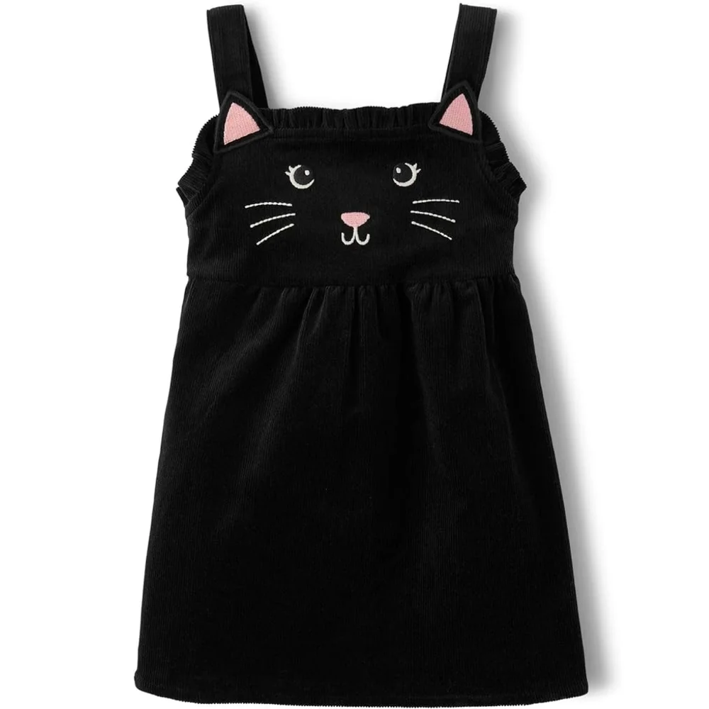 Girls Gymboree Black Cat Face Thick Cotton Corduroy Jumper Dress Size 12 NEW